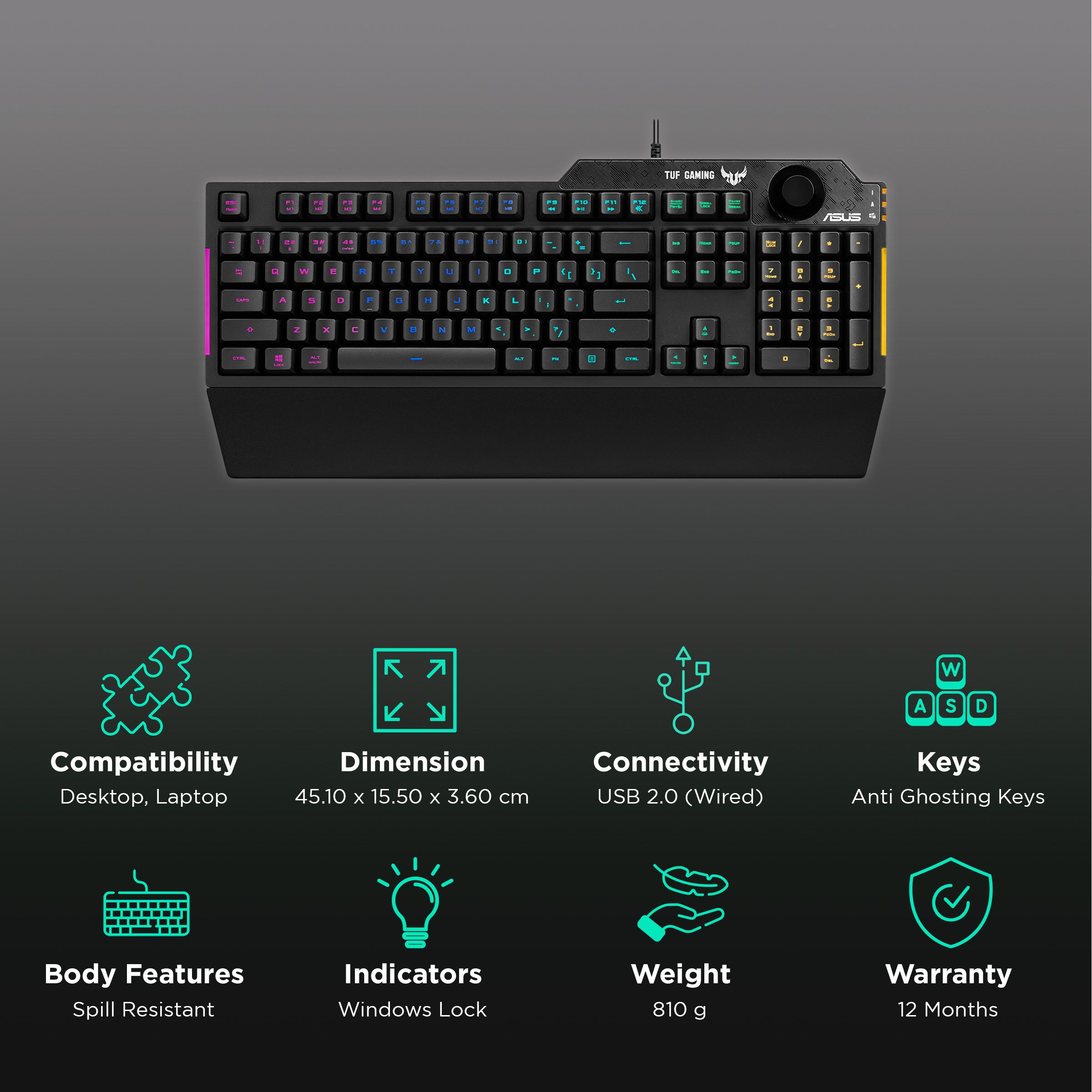 Buy ASUS TUF K1 Wired Gaming Keyboard with Backlit Keys (Spill